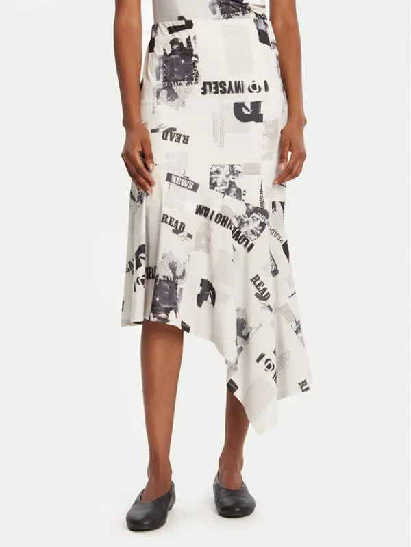 Desigual Desigual Midi suknja Breaking News 25WWFK07 Bijela Regular Fit