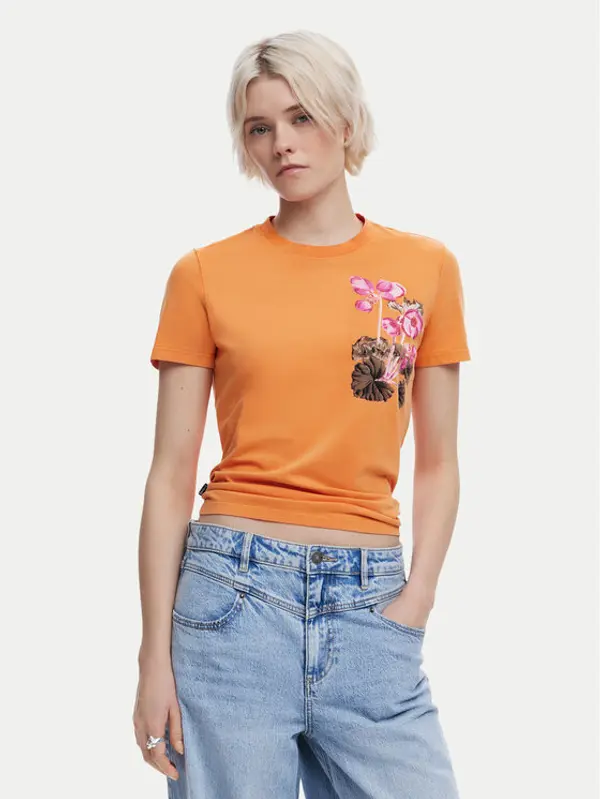 Desigual Desigual T-shirt Botanical 25SWTK48 Narančasta Slim Fit