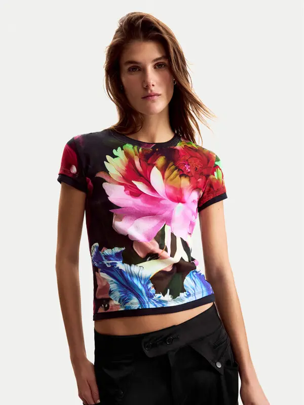 Desigual Desigual T-shirt Multiflowers Lacroix 26SWTK49 Crna Regular Fit