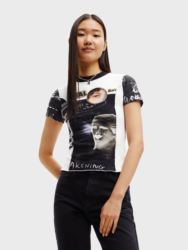 Desigual Desigual T-shirt Real Artoholic 22WWTK25 Bež Slim Fit