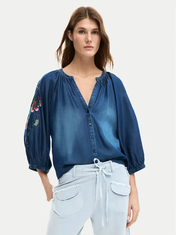 Desigual Desigual traper košulja 26SWBW16 Tamnoplava Relaxed Fit