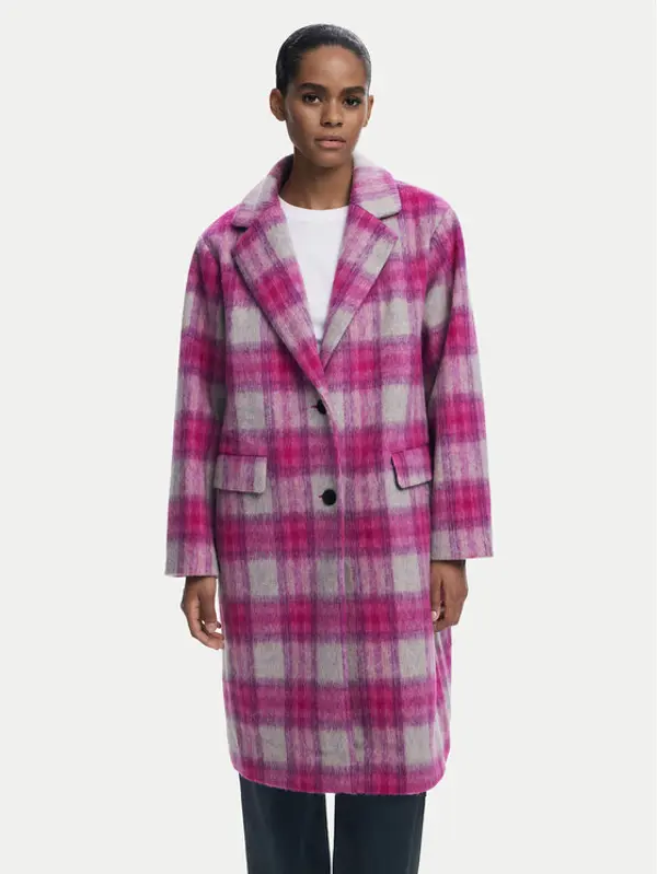 Desigual Desigual Vuneni kaput Pinkcheck 25WWEW15 Ružičasta Regular Fit