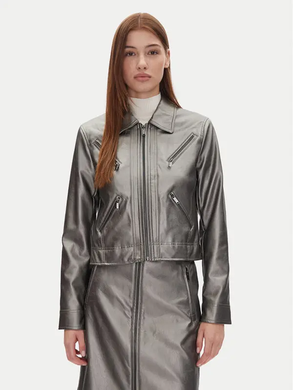 DKNY DKNY Jakna od imitacije kože P4JJ6XJA Srebrna Regular Fit