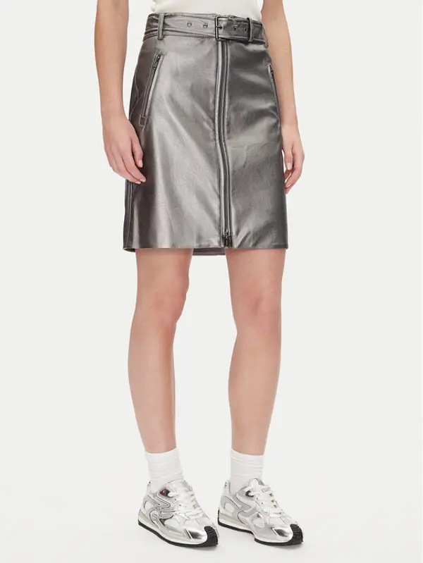 DKNY DKNY Suknja od imitacije kože P4JN6XIM Srebrna Regular Fit