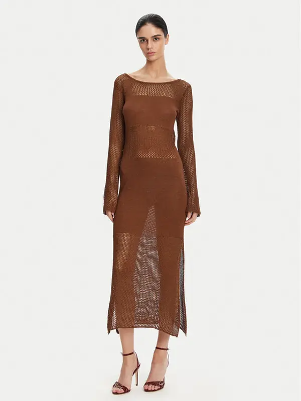 Fracomina Fracomina Džemper haljina FS25SD5004K514O7 Smeđa Slim Fit