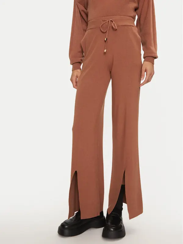 Fracomina Fracomina Pletene hlače FJ24WV3004K42001 Smeđa Wide Leg