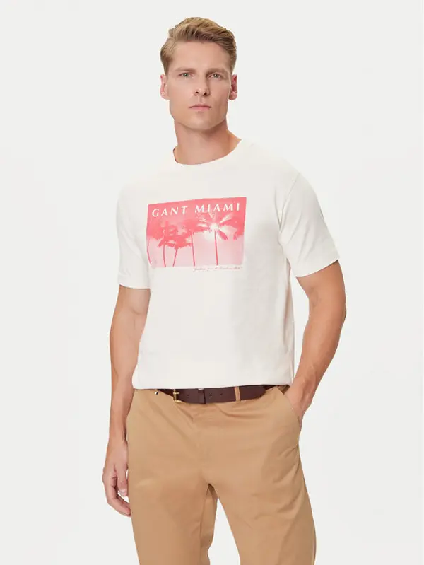Gant Gant T-shirt 2003342 Écru Regular Fit