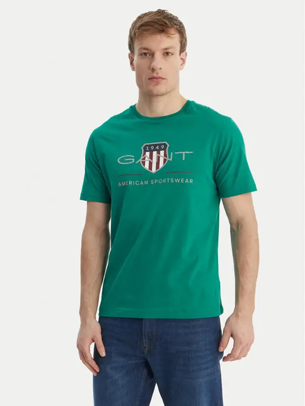 Gant Gant T-shirt Archive Shield 2003199 Zelena Regular Fit