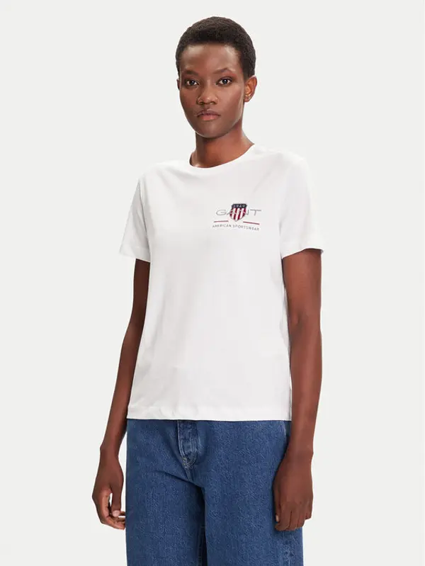 Gant Gant T-shirt Bisiklet Yaka 4200277 Bijela Regular Fit