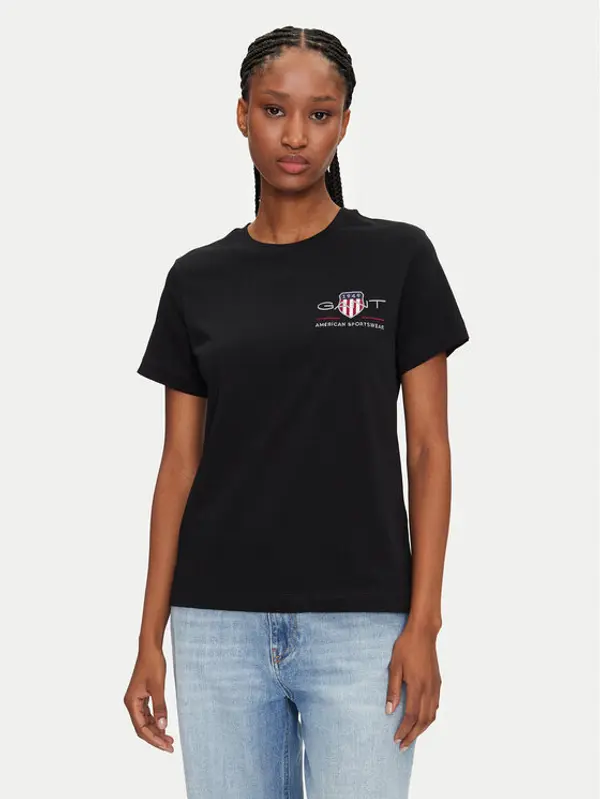 Gant Gant T-shirt Bisiklet Yaka 4200277 Crna Regular Fit