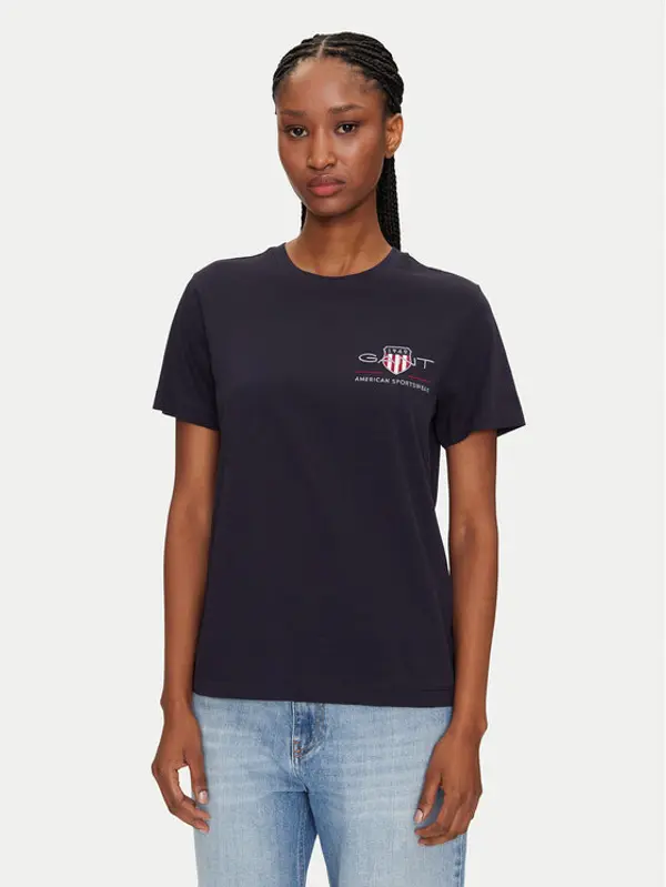 Gant Gant T-shirt Bisiklet Yaka 4200277 Tamnoplava Regular Fit