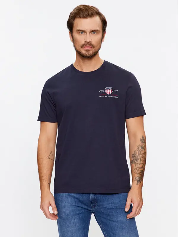 Gant Gant T-shirt Reg Archive Shield Emb Ss 2067004 Tamnoplava Regular Fit
