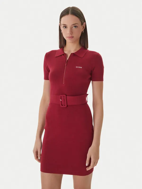 Guess Guess Džemper haljina V6RK08 Z4642 Tamnocrvena Slim Fit