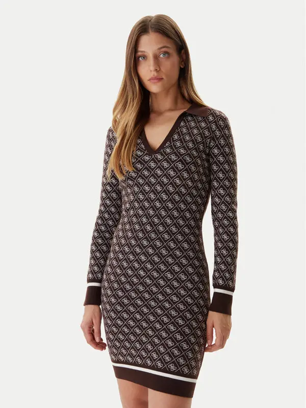 Guess Guess Džemper haljina W5BK25 Z3JD2 Smeđa Slim Fit