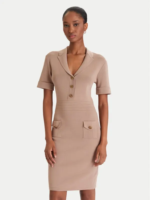 Guess Guess Džemper haljina W5YK29 Z0130 Bež Slim Fit