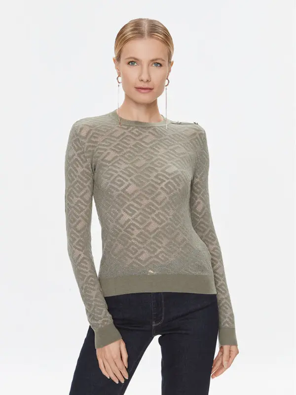Guess Guess Džemper W4RR28 Z3C90 Zelena Regular Fit