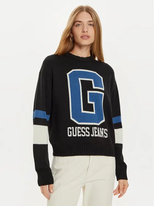 Guess Jeans Guess Jeans Džemper W4BR11 Z3HN2 Crna Regular Fit
