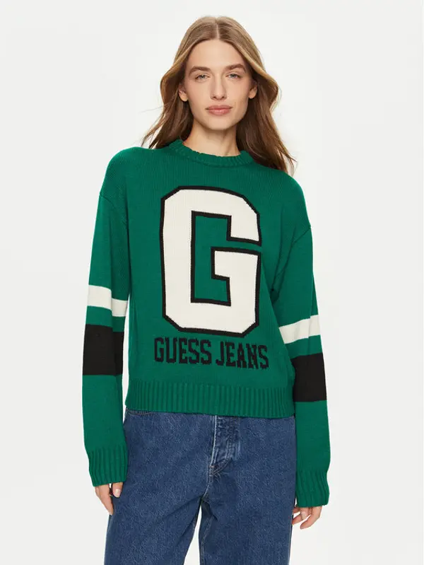 Guess Jeans Guess Jeans Džemper W4BR11 Z3HN2 Zelena Regular Fit