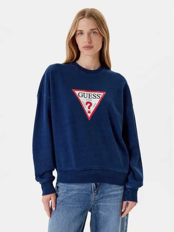 Guess Jeans Guess Jeans Majica dugih rukava W5YQ12 KCXQ1 Tamnoplava Oversize