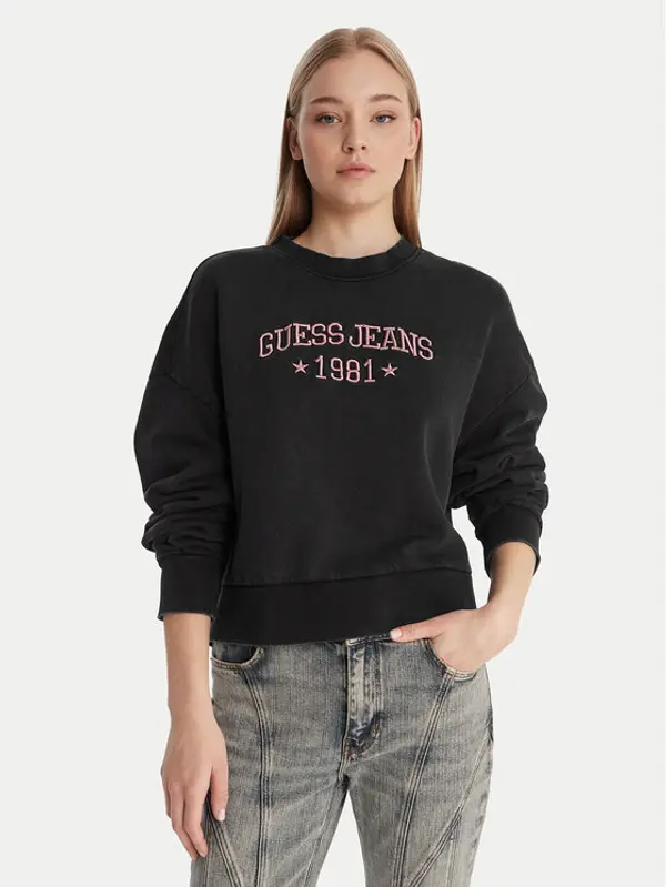 Guess Jeans Guess Jeans Majica dugih rukava W6RQ04 KCPR1 Crna Regular Fit