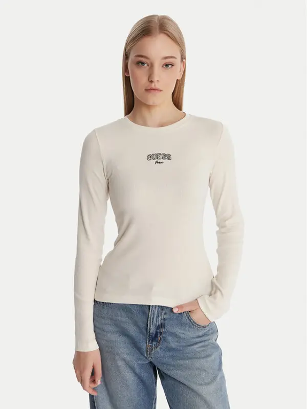 Guess Jeans Guess Jeans Majica W6RP22 KA0H1 Écru Slim Fit