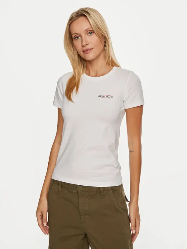 Guess Jeans Guess Jeans T-shirt W4YI02 J1314 Bijela Slim Fit