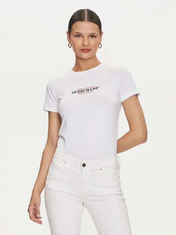 Guess Jeans Guess Jeans T-shirt W4YI03 J1314 Bijela Slim Fit