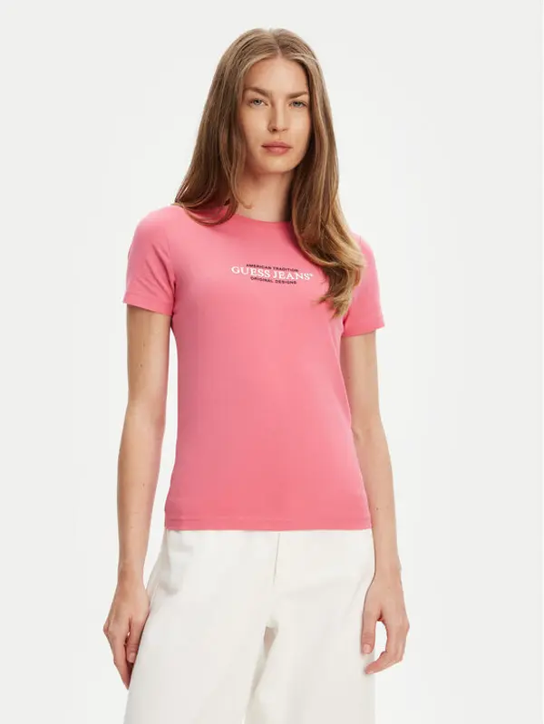 Guess Jeans Guess Jeans T-shirt W4YI03 J1314 Ružičasta Slim Fit