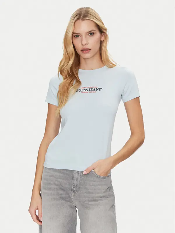 Guess Jeans Guess Jeans T-shirt W4YI03 J1314 Svijetloplava Slim Fit