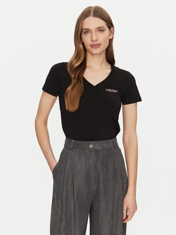 Guess Jeans Guess Jeans T-shirt W4YI23 J1314 Crna Slim Fit