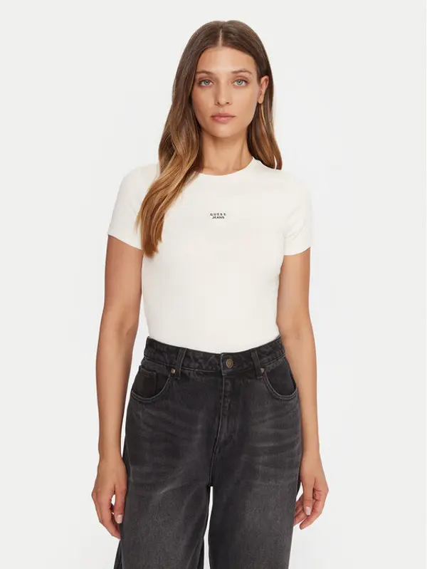 Guess Jeans Guess Jeans T-shirt W5BP45 KA0H1 Bež Slim Fit