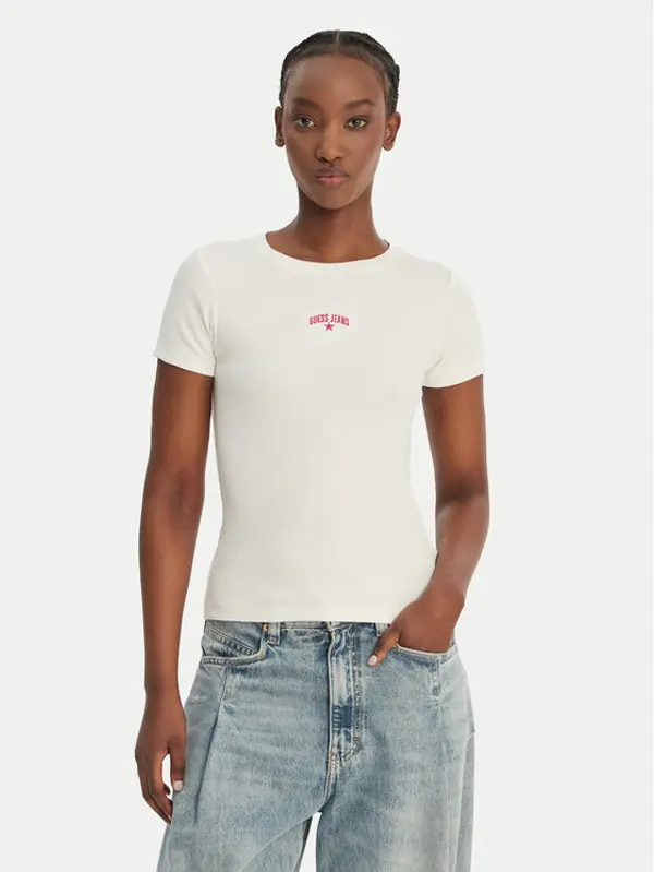 Guess Jeans Guess Jeans T-shirt W6GPZ3 KA0H1 Écru Slim Fit