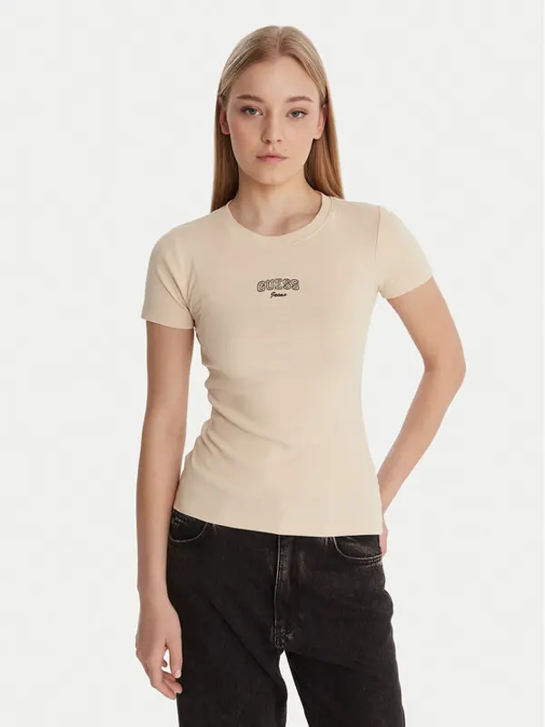 Guess Jeans Guess Jeans T-shirt W6RP21 KA0H1 Bež Slim Fit
