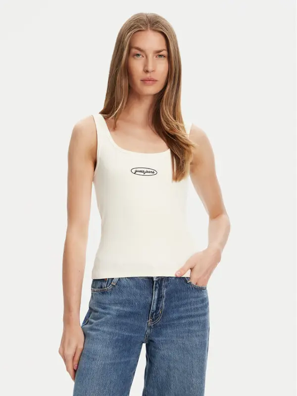 Guess Jeans Guess Jeans Top W5YP35 KA0H1 Écru Regular Fit