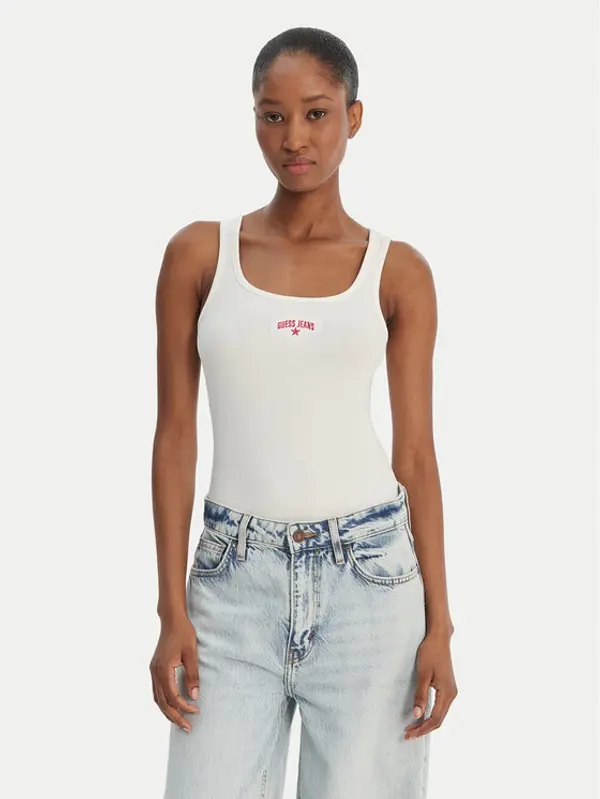 Guess Jeans Guess Jeans Top W6GPZ2 KA0H1 Bijela Slim Fit