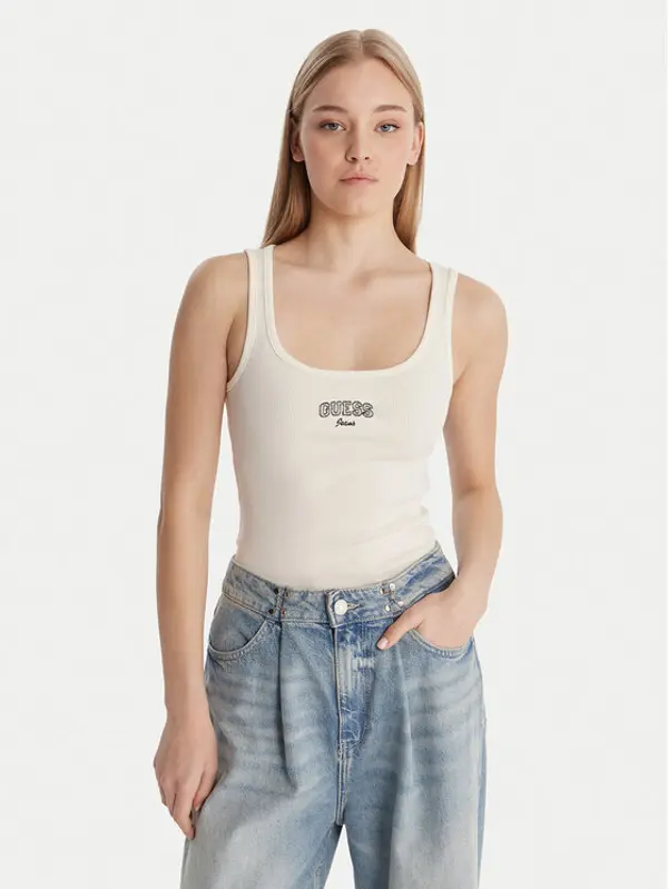Guess Jeans Guess Jeans Top W6RP20 KA0H1 Écru Slim Fit