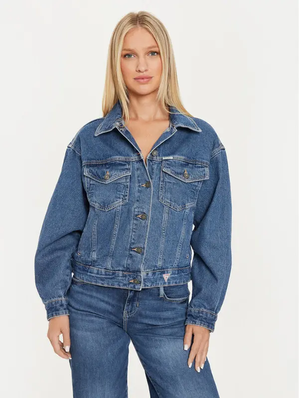 Guess Jeans Guess Jeans Traper jakna W4YN56 D5CC3 Tamnoplava Oversize