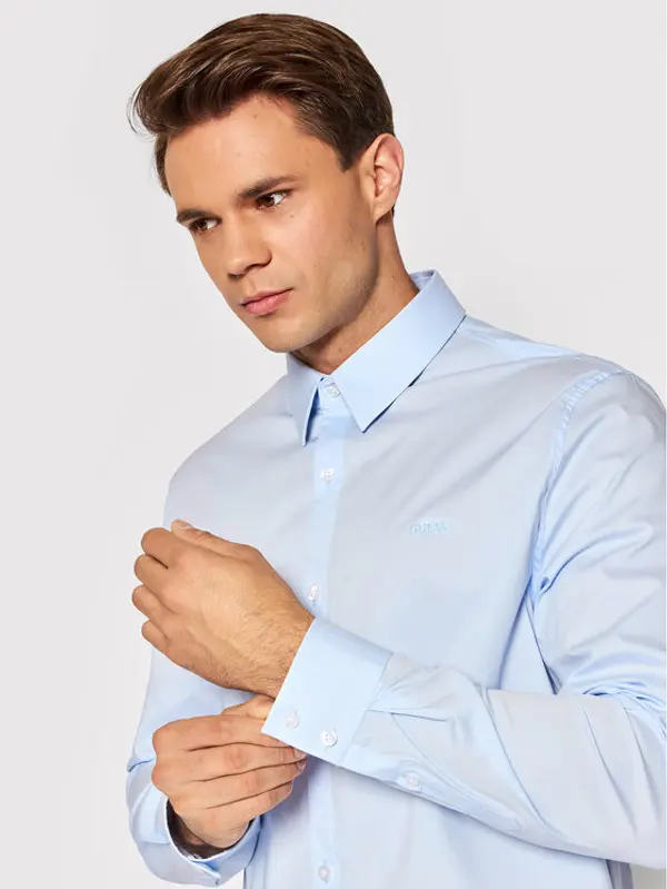 Guess Guess Košulja Sunset M1YH20 W7ZK1 Svijetloplava Slim Fit