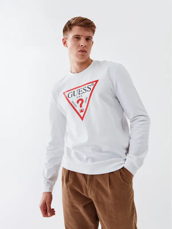 Guess Guess Majica dugih rukava Audley M2YQ37 K6ZS1 Bijela Slim Fit
