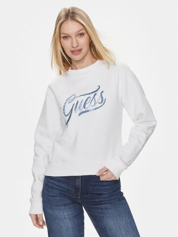 Guess Guess Majica dugih rukava Cn Stones Logo W4RQ14 KB681 Bijela Relaxed Fit