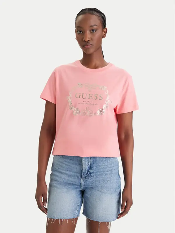 Guess Guess Majica dugih rukava E6GI00 I3Z14 Ružičasta Regular Fit