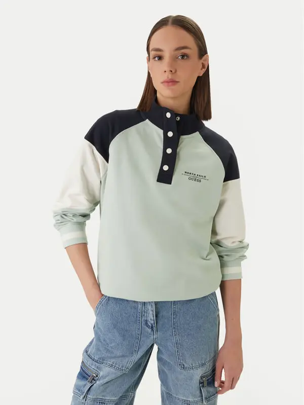 Guess Guess Majica dugih rukava GUESS x NORTH SAILS W6GQ12 K3481 Zelena Regular Fit
