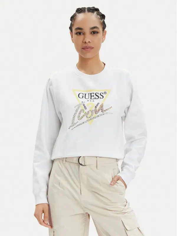 Guess Guess Majica dugih rukava Icon W4GQ09 KB681 Bijela Relaxed Fit