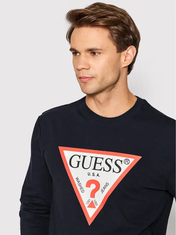 Guess Guess Majica dugih rukava M2YQ37 K6ZS1 Tamnoplava Slim Fit