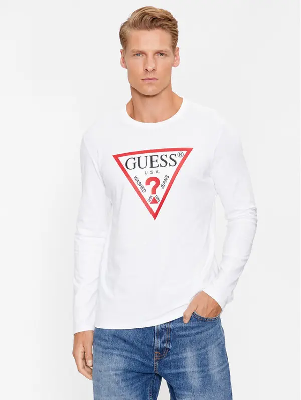 Guess Guess Majica dugih rukava Original Logo M2YI31 I3Z14 Bijela Slim Fit