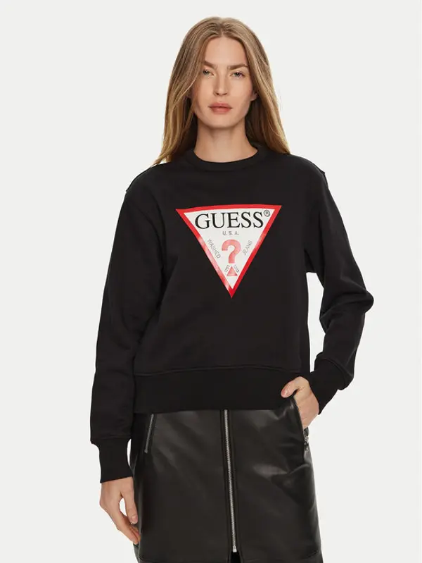 Guess Guess Majica dugih rukava W2YQ16 KBA11 Crna Regular Fit