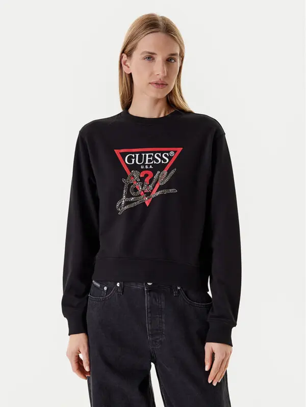 Guess Guess Majica dugih rukava W5YQ06 KB681 Crna Regular Fit