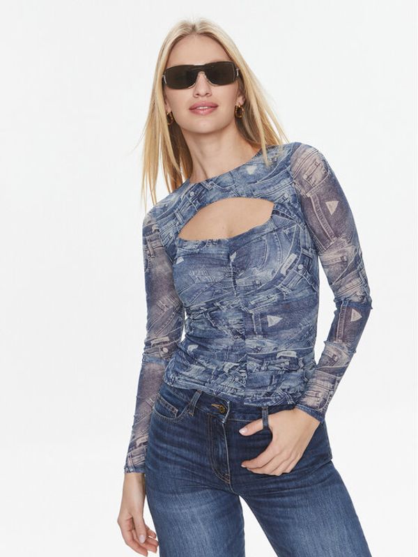 Guess Guess Majica Ls Cut-Out Brienna T W4RP11 KBAH2 Plava Slim Fit