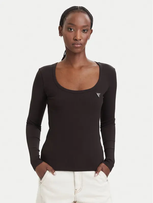 Guess Guess Majica V4BP07 K8RT2 Tamno smeđa Slim Fit