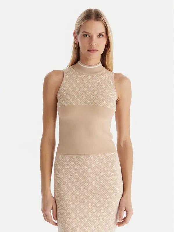 Guess Guess Majica W3YR26 Z37K0 Bež Slim Fit